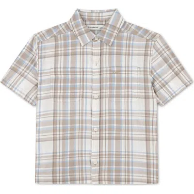 Abercrombie Kids Kids' Boxy Fit Plaid Short Sleeve Cotton Button-up Shirt In Brown