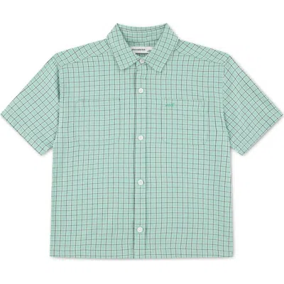 Abercrombie Kids Kids' Boxy Fit Plaid Short Sleeve Cotton Button-up Shirt In Green