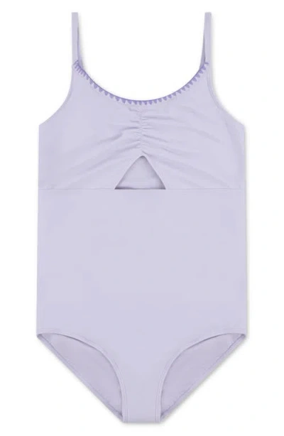 Abercrombie Ruched Cutout One-piece Swimsuit (big Kids) Girl's Swimsuits One Piece Orchid Petal: 15-16 Big Kid In Blue
