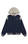 Abercrombie Kids Kids' Colorblock Hooded Fleece Bomber Jacket In Blue