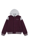 Abercrombie Kids Kids' Colorblock Hooded Fleece Bomber Jacket In Burgundy