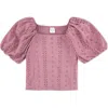 Abercrombie Kids Kids' Eyelet Puff Sleeve Cotton Top In Pink