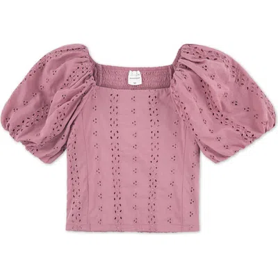 Abercrombie Kids Kids' Eyelet Puff Sleeve Cotton Top In Pink