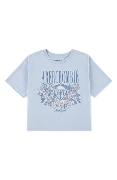 Abercrombie Kids Kids' Floral Crest Boxy Cotton Blend Graphic T-shirt In Blue