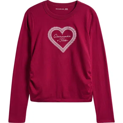Abercrombie Kids Kids' Heart Ruched Long Sleeve Cotton Blend T-shirt In Red