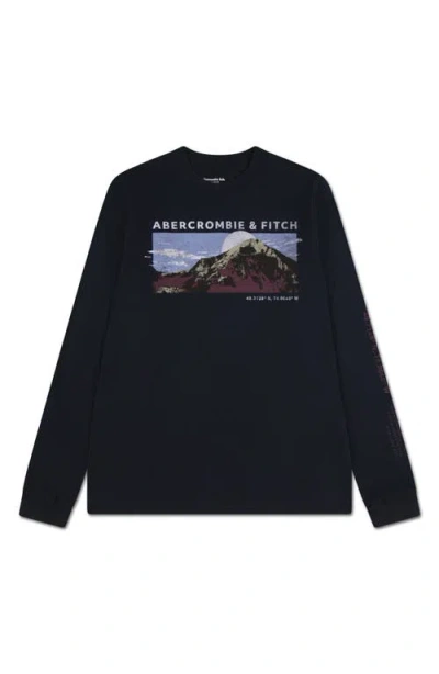Abercrombie Kids Kids' Mountain Range Long Sleeve Graphic T-shirt In Black