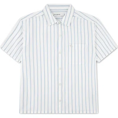 Abercrombie Kids Kids' Oversize Icon Stripe Short Sleeve Cotton Button-up Shirt In White