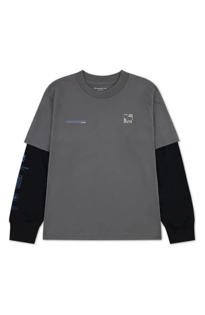 Abercrombie Kids Kids' Racetrack Layered Long Sleeve Graphic T-shirt In Gray