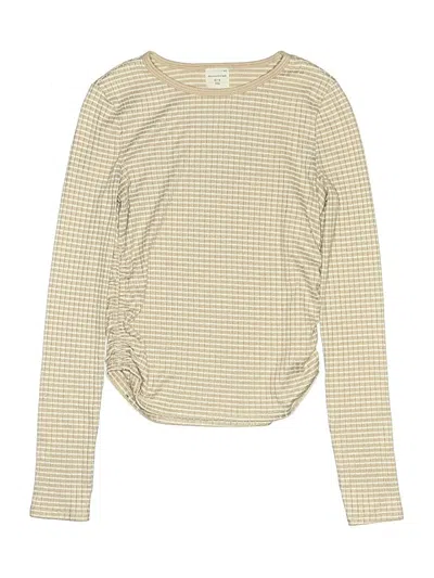 Pre-owned Abercrombie Kids' Long Sleeve Top Tan Crew Neck Tops In Brown