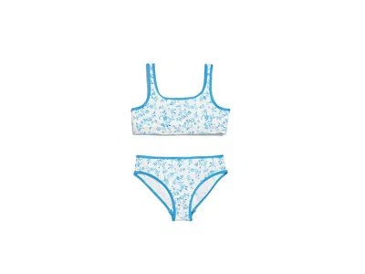 Abercrombie Scoop Neck Two-piece Swimsuit (big Kids) Girl's Swimwear Sets Bright White: 5-6 Big Kid In Blue