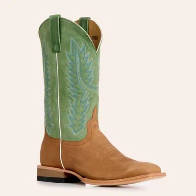 Abhp Anderson Bean Horse Power Men's Tan & Green Wide Square Toe Cowboy Boots In Brown
