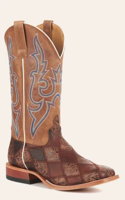 Abhp Anderson Bean Men's Horse Power Brown Patchwork & Tan Wide Square Toe Cowboy Boots
