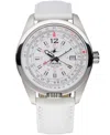 Abingdon Co. Women's Amelia Gmt Multifunctional Genuine White Calf Leather Strap Watch 40mm In Cloud White