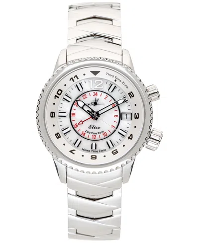 Abingdon Co. Women's Elise Swiss Tri-time Stainless Steel Bracelet Watch 33mm In Athenian Silver