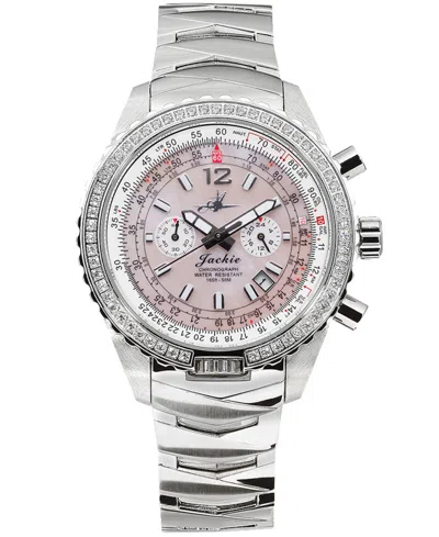 Abingdon Co. Women's Jackie Chronograph Multifunctional Silver-tone Stainless Steel Bracelet Watch 41-1/2mm In Sunset Pink