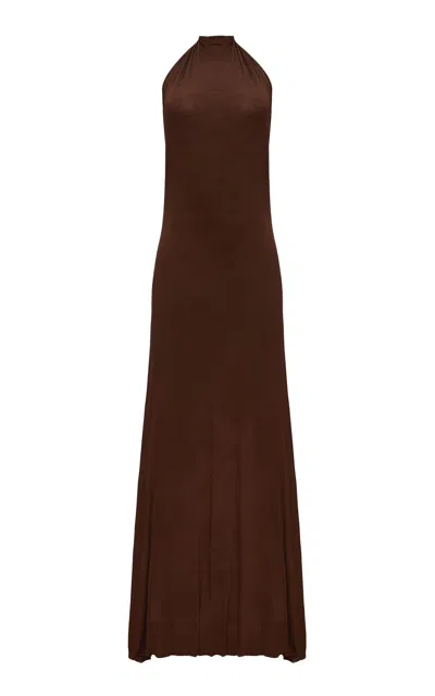 Abiola Olusola Gbeke Draped Bamboo Jersey Halter Maxi Dress In Brown