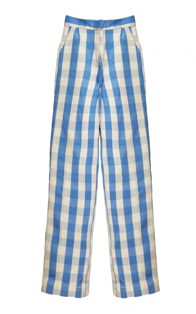 Abiola Olusola Lake Handwoven Gingham Cotton Wide-leg Pants In Print