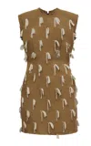 Abiola Olusola Pinke Embellished Cotton Mini Dress In Tan