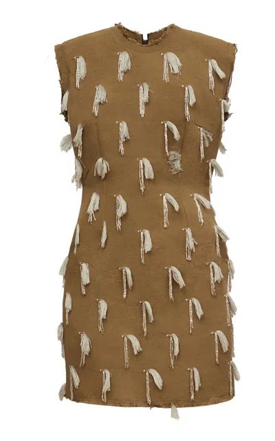 Abiola Olusola Pinke Embellished Cotton Mini Dress In Tan
