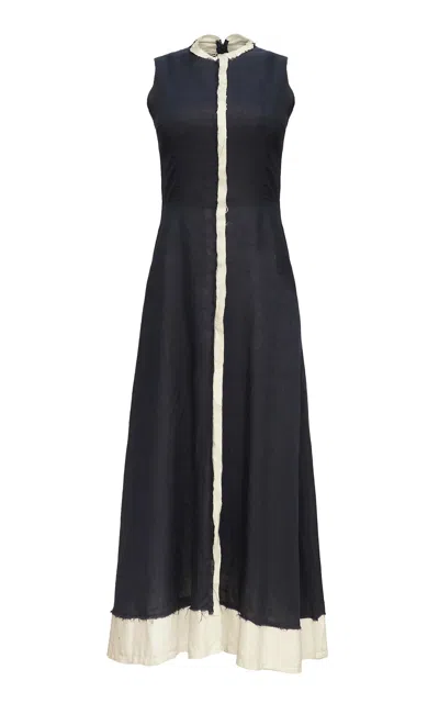 Abiola Olusola Xemi Deconstructed Linen Maxi Dress In Navy