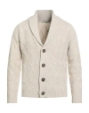 Abkost Man Cardigan Beige Size 42 Merino Wool, Cashmere In Neutral