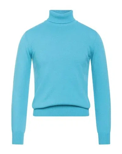 Abkost Man Turtleneck Turquoise Size 38 Virgin Wool, Cashmere In Blue