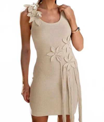 Able 3d Floral Applique Mini Dress In Natural In Neutral