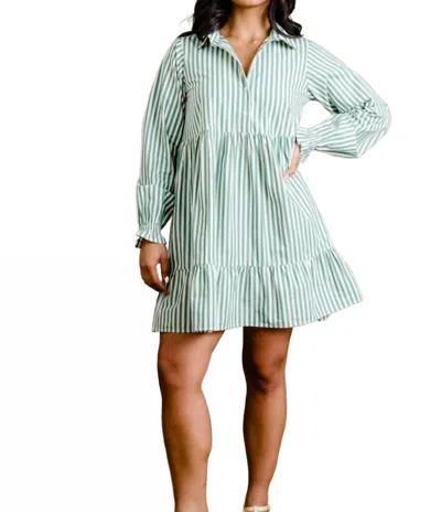 Able Aleesha Tiered Mini Shirtdress In Cabana Green In Multi