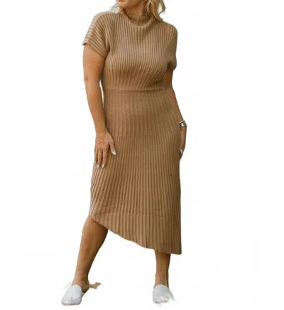 Able Asymmetrical Sweater Midi Dress In Beige In Multi
