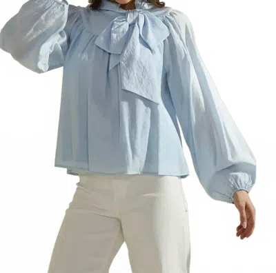 Able Bow Tie Neck Blouse In Blue