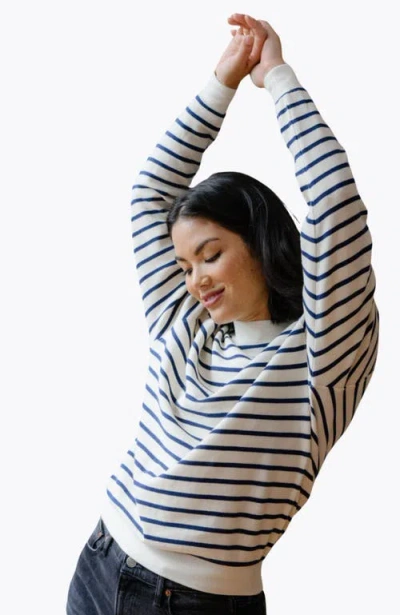 Able Brea Waffle Sweatshirt In Midnight/almond Stripe
