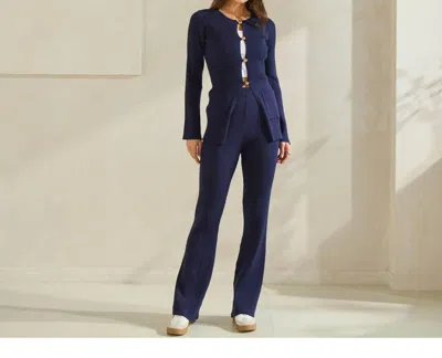 Able Button Front Sweater Top & Pants Set In Blue