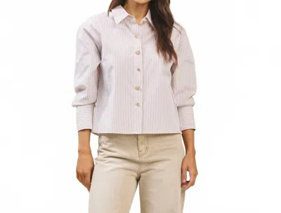 Able Button Stripe Top In Ivory/taupe In Neutral