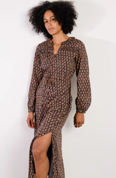 Able Caroline Ruffle Maxi Dress In Dark Block Print