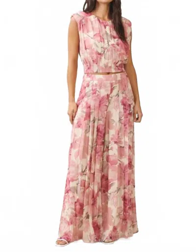 Able Cierra Pleated Sleeveless Floral Top And Matching Wide Leg Pants Set In Pink