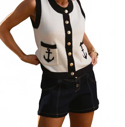 Able Contrast Anchor Knit Top In White/black In Multi