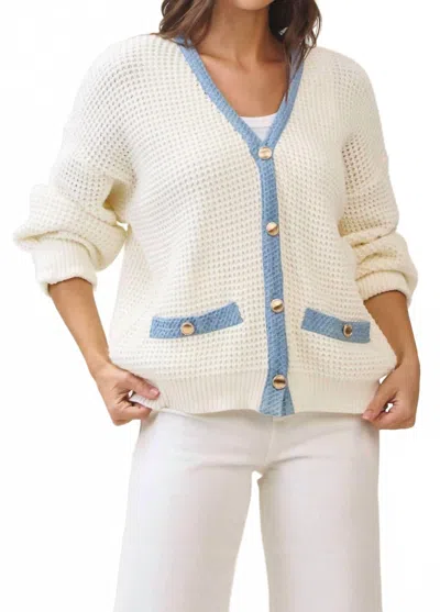 Able Contrast Cardigan In Cream And Denim In Multi