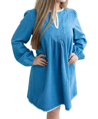 Able Contrast Stitch Mini Dress In Denim Blue In Multi
