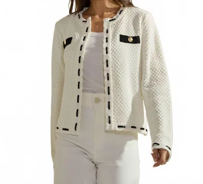 Able Contrast Trim Cardigan In White/black In Multi