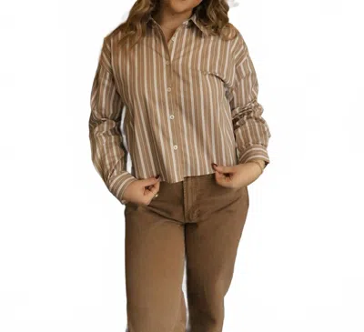 Able Crop Striped Shirt In Mocha In Brown