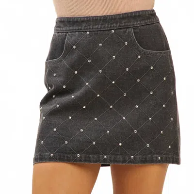 Able Embellished Denim Mini Skirt In Washed Black In Purple