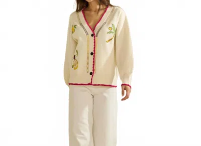 Able Embroidered V-neck Cardigan In Cream/red In Multi