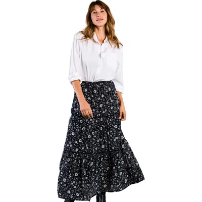 Able Erin Tiered Maxi Skirt In Black/white Floral
