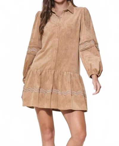 Able Faux Suede Babydoll Dress In Camel In Neutral