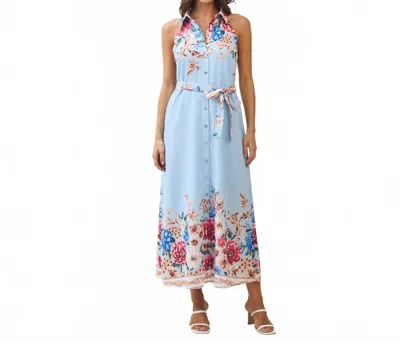 Able Floral Sleeveless Button-front Shirt Dress In Blue