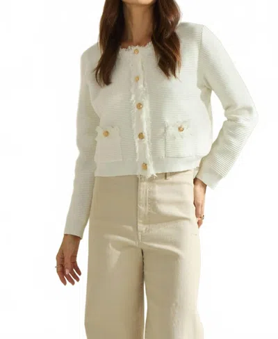 Able Frayed Edge Cardigan Jacket In Ivory In White