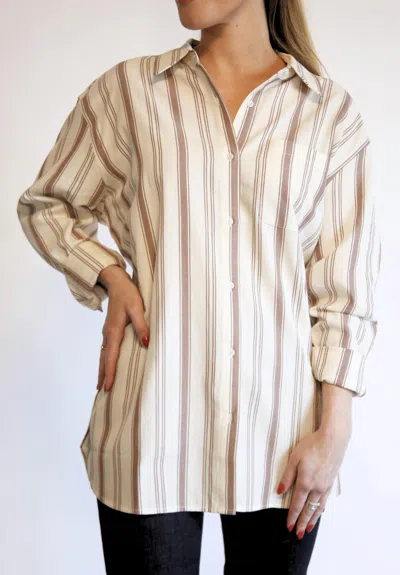 Able Harris Oversized Button Down Shirt In Nutmeg Stripe In Brown