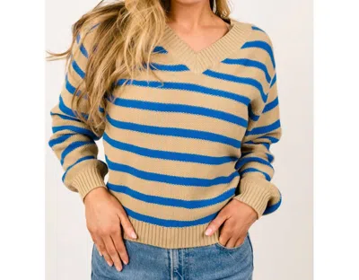 Able Haven Seed Stitch Jumper In Blue In Brown Sugar/blue Stripe
