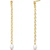 Able Iris Long Pearl Drop Earrings In Gold