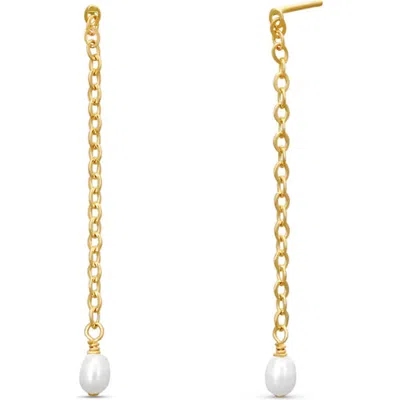 Able Iris Long Pearl Drop Earrings In Gold